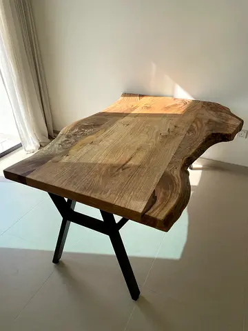 Solid Live-Edge Mango Wooden Dining/Work Table with Metal Legs