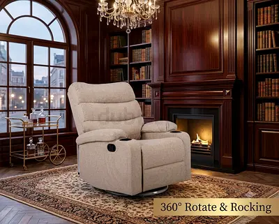 New Beige Swivel Rocking Recliner Chair - 360° Rotate