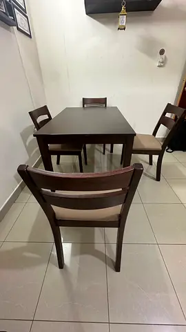 Wooden 4-Seater Dining Table with Chairs - Dark Brown, Very Good Condition