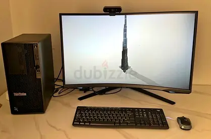 Lenovo Thinkstation PC witj Curved Monitor, logitech keyboard mouse and webcam