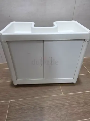 Need gone ASAP Set of 2 - Compact white plastic under-sink storage cabinet with sliding doors