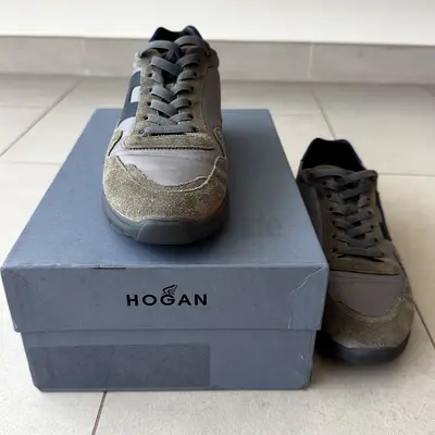 Hogan mens casual sneakers - olive green, used, size 43