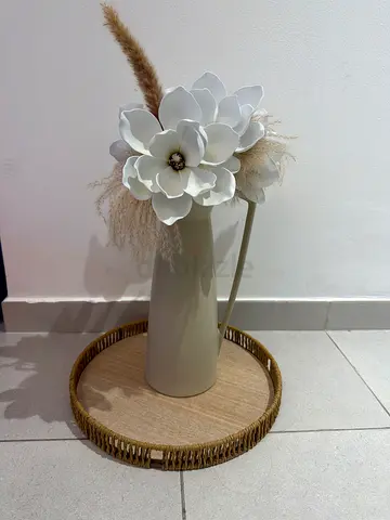 Tall Ceramic Floor Vase with Decorative Flowers