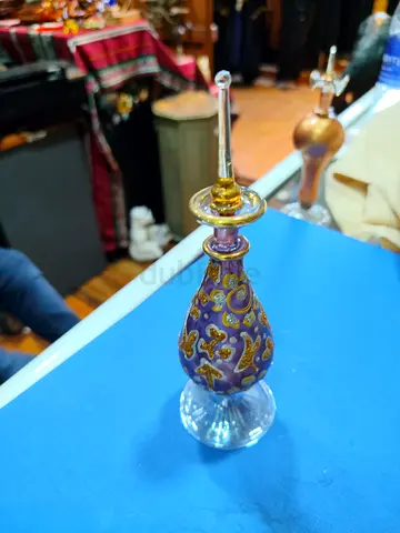 Hand-blown Decorative Perfume Bottle with Gold Enamel Accents 17cm