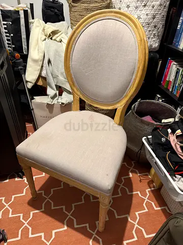 Wooden Louis-style Upholstered Dining Chair - Beige Linen