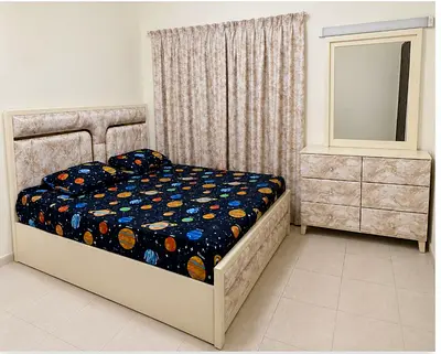 King Size Bed Frame with Matching Dresser  Mirror - Cream Marble Finish