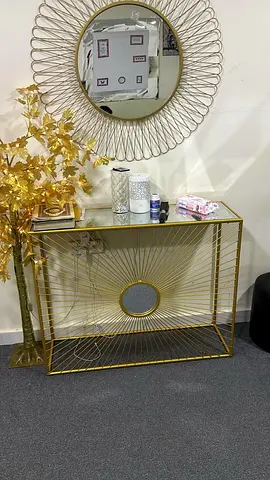 Gold Sunburst Console Table with Matching Mirror - Excellent Condition