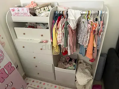 White Baby Dresser and Open Wardrobe Organizer (clothes not included)