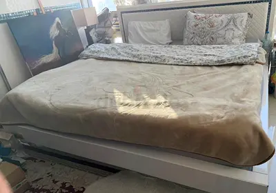 King bed frame with headboard - white, excellent condition. Helen bed from home center