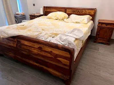 Solid Wood Bed with Two Night Stands