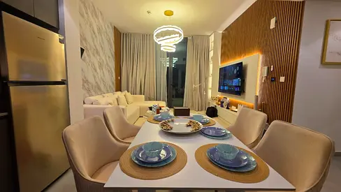 Limited Offer 2bedroom luxury furnished 100k With kitchen All facilities Gym Pool BBQ Area Covered parking in Aljada Comminunty