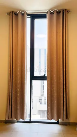Beige Eyelet Blackout Curtains - Pair, Good Condition