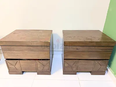 Pair of rustic wooden bedside tables / nightstands - solid wood