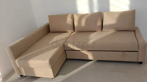 Beige L-shaped Sofa with Storage - Excellent Condition