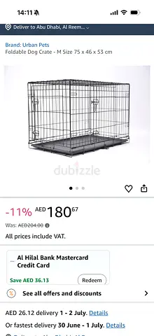 Urban Pets Foldable Dog Crate - Medium (75 x 46 x 53 cm)