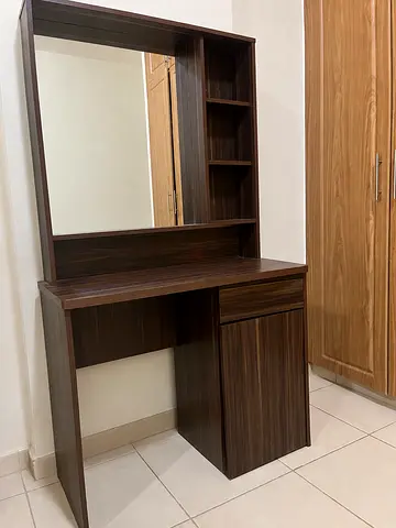 Wooden Dressing Table with Mirror and Shelves - Good Condition