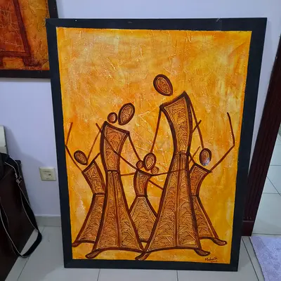 Hand-painted Tribal-style Canvas Painting - Framed Wall Art