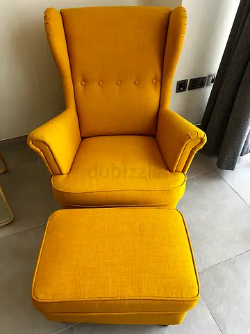 Yellow Wingback Armchair with Matching Ottoman