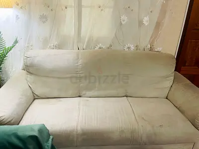 3-seater beige fabric sofa — good condition, comfy