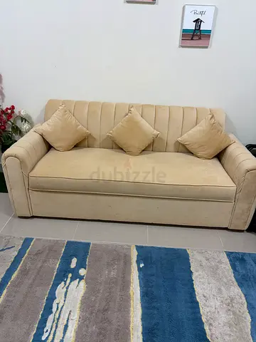 Beige 3-seater and 2-seater sofa in good condition,  total 5-seater with free table.