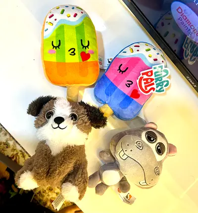 Furry pals plush toy bundle - dog, hippo and 2 cute ice-cream plushies