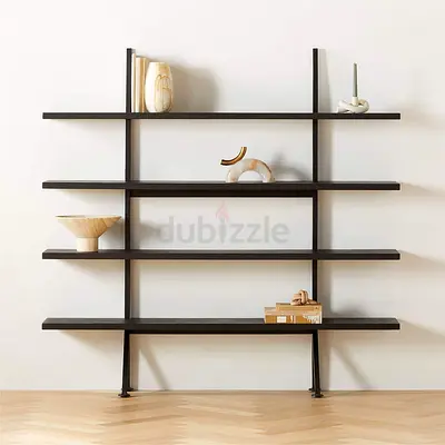CB2 Azzurra Black Metal and Wood Bookshelf