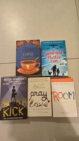 Bundle of 5 Paperback Novels (Emma, The Kick, Goodnight Mister Tom, Room, Eat Pray Love)
