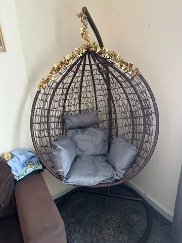 Hanging Egg Rattan Swing Chair with Cushions