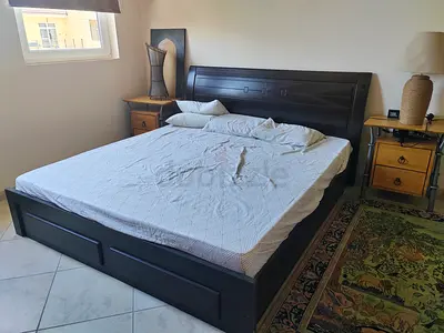King size solid wood bed frame with headboard - dark finish