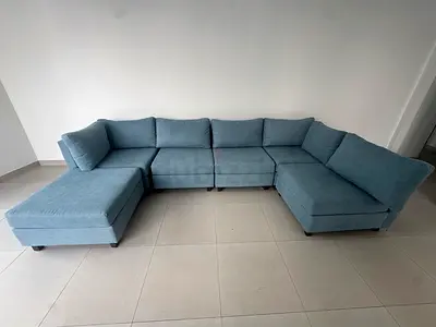 Large Light Blue U-Shaped Sectional Sofa - Brand New