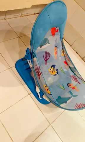 Foldable Baby Bath Seat Bather Sling - Aqua with Sea Animal Print with free walker
