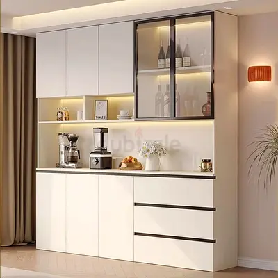 Modern White Kitchen Storage Cabinet with Display Shelves