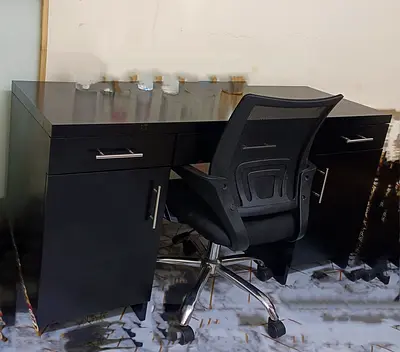 Tomorrow Last day for collection Black Wooden Office Desk with Storage Cabinets  chair