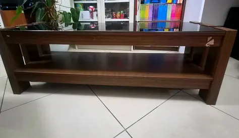 Dark Wood TV/Entertainment Unit with Glass Top - Good Condition