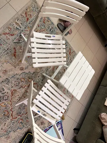 White Folding Patio Bistro Set - 2 Chairs + Small Table