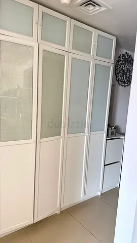 Two White Wardrobe with Frosted Glass Doors