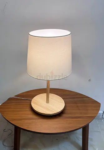 Modern Wooden Table Lamp with Cream Fabric Shade