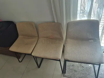 Set of 3 Beige Fabric Dining/Side Chairs with Metal Legs