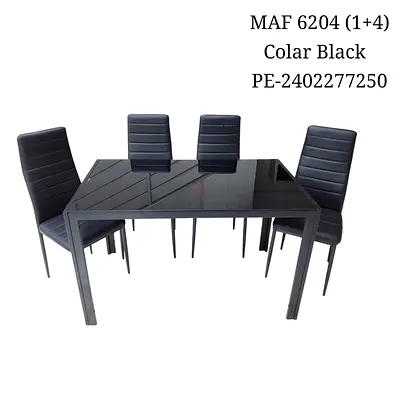 Modern Black Glass Dining Table with 4 High-Back Chairs (Set of 5)