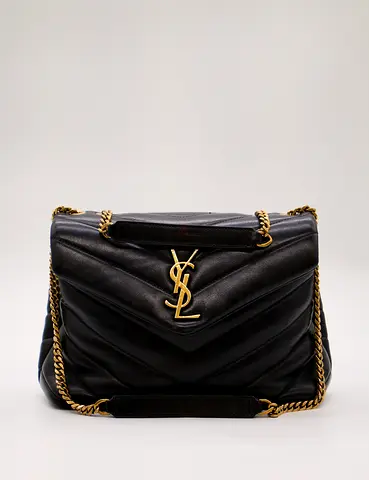 Black YSL Quilted Leather Shoulder Bag with Gold Chain
