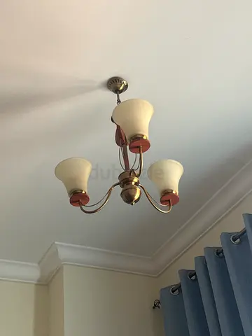 2nos of Chandeliers Brass 3-Arm Ceiling Light Fixture with Frosted Glass Shades