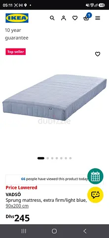 IKEA VADSÖ Spring Mattress - Extra Firm, Light Blue 90x200 cm