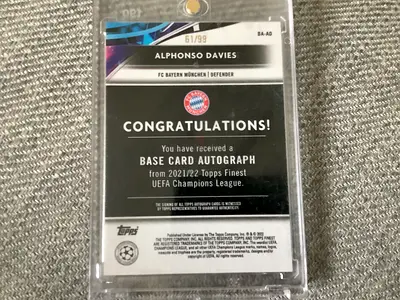 Signed Alphonso Davies 2021/22 Topps Finest Card (61/99)