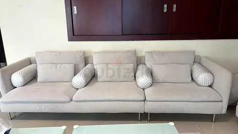 Beige colour sofa 3 seater (2 piece)1 seater and coffee table set together