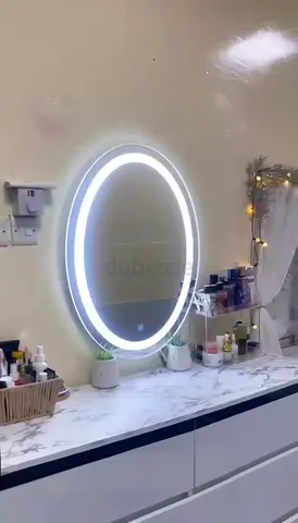 LED Backlit Oval Vanity Mirror with dressing table containing six d