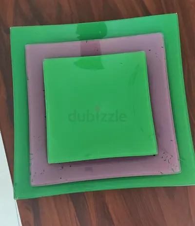 Green and Purple Square Glass Decorative Plates