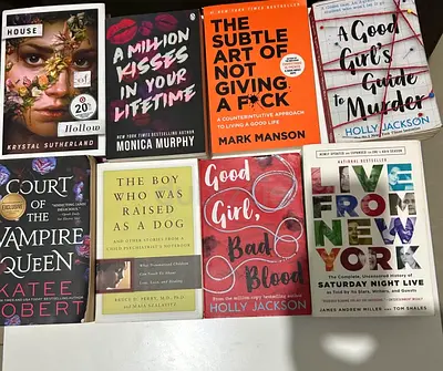 Mixed paperback book lot including fiction, self-help and non-fiction (8 books)