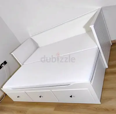 IKEA hemnes daybed frame with underneath storage drawers and mattresses