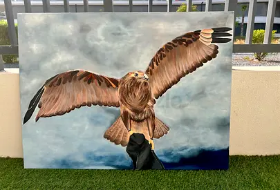 Large Realistic Falconry Eagle Painting on Canvas. Textured painting. 120x100 cm. Acrylic. Negotiab