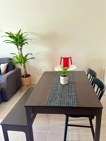 Ikea solid dark wood dining set- extendable table and 2 chairs